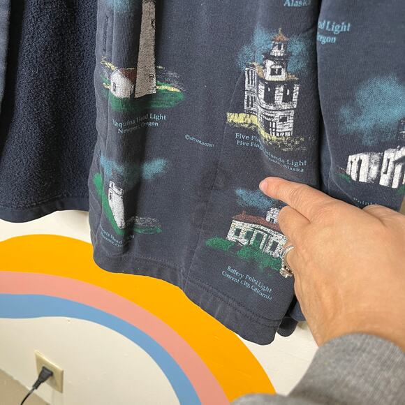 Vintage Lighthouse Cardigan Sweater Womens XL Navy Blue Button Grandmacore - Picture 7 of 13